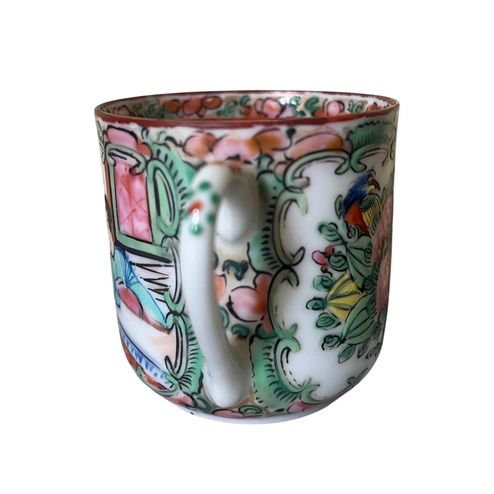 Famille Rose Medallion Chinese Porcelain Demitasse Cup Vintage Stamped Colorful - Picture 2 of 10